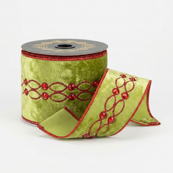 Apple Velvet Red Metallic Dupion Jeweled-4x5yd John Mark Ribbon: 4in wide x 5yd