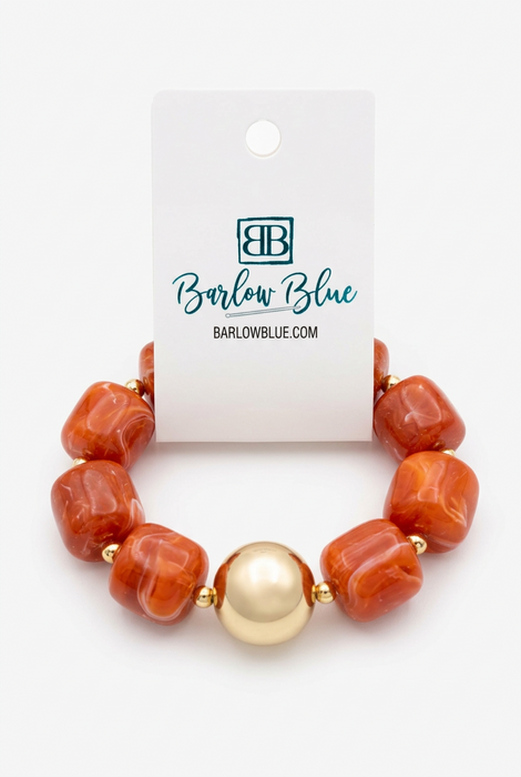 Rust Chunky Bead Bracelet with Gold Accents