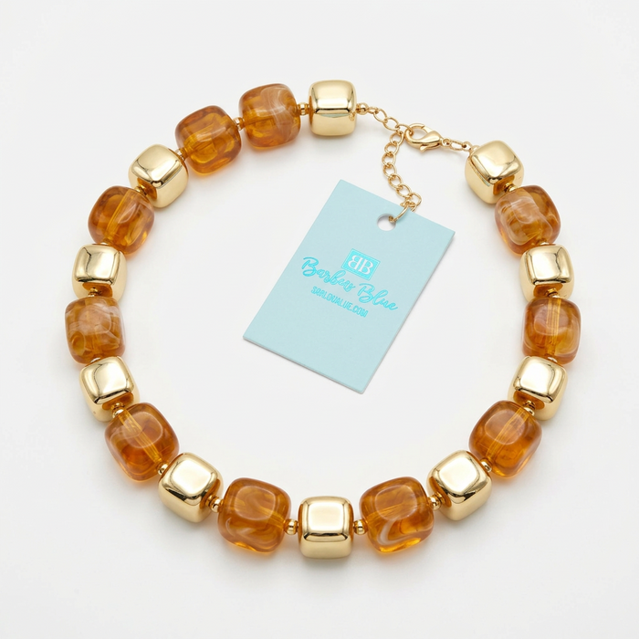 Rust Chunky Beaded Necklace with Gold Accents