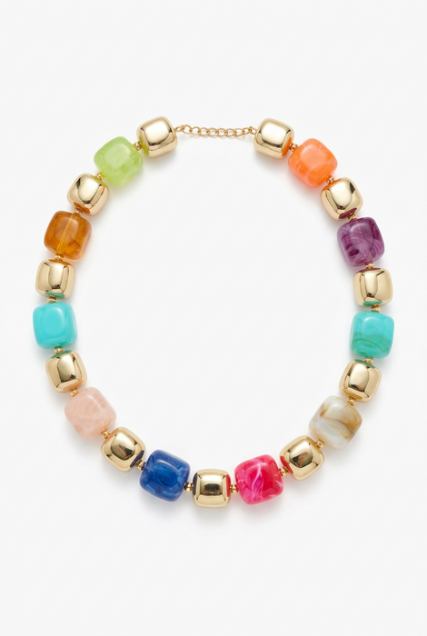 Multicolor & Gold Alternate Chunky Beaded Necklace