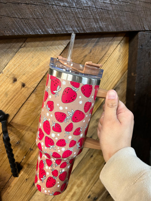 Strawberry Star 40oz Tumbler with Handle