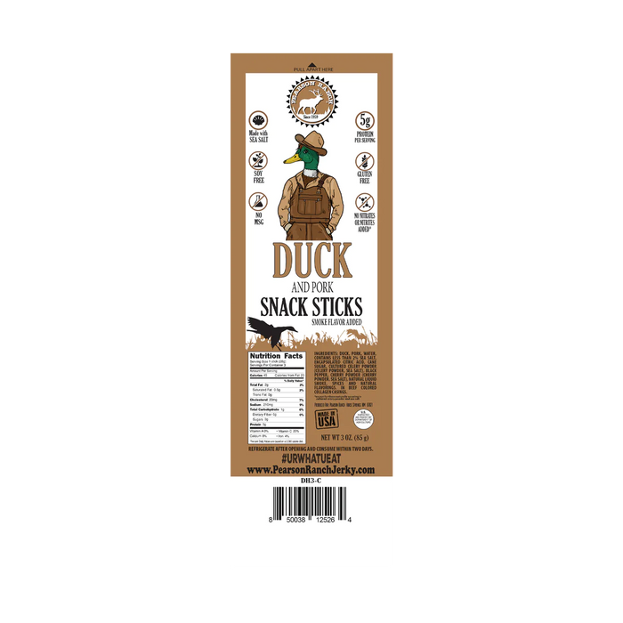 Jerky Snack Sticks.  Choose from Elk, Buffalo, Venison, Wild Boar, Beef & Duck
