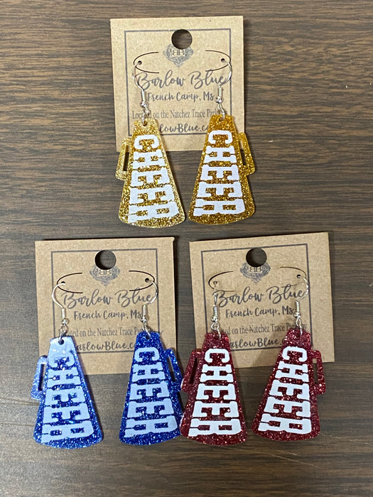 Glitter Acrylic Megaphone Cheer Earrings - 3 Colors!