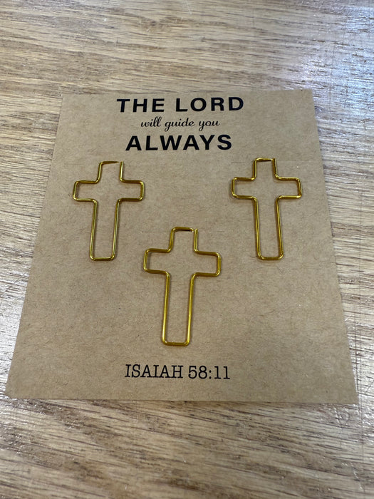 Decorative Gold Cross Paper Clips on Cards for Bibles, Books & Journals.