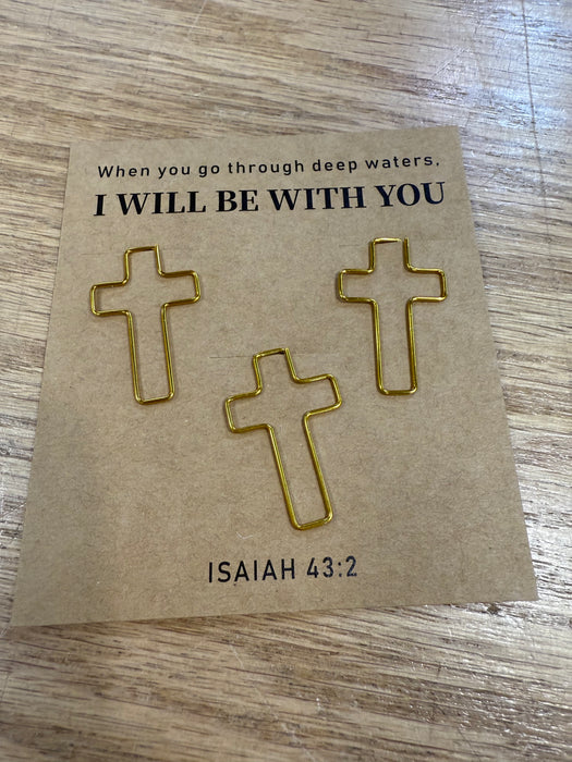 Decorative Gold Cross Paper Clips on Cards for Bibles, Books & Journals.