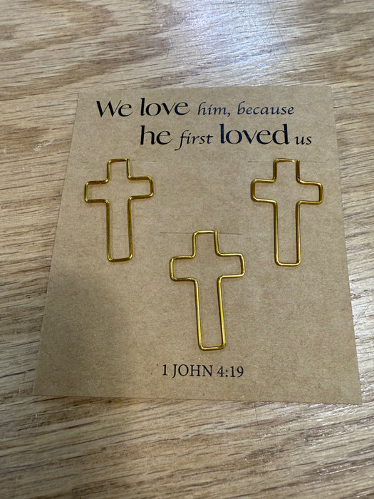 Decorative Gold Cross Paper Clips on Cards for Bibles, Books & Journals.