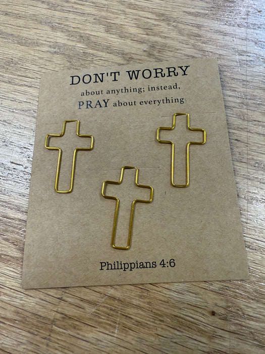 Decorative Gold Cross Paper Clips on Cards for Bibles, Books & Journals.