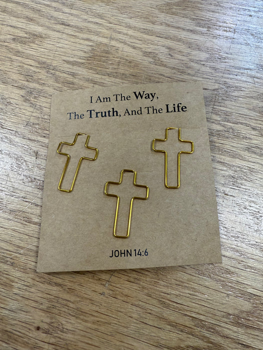 Decorative Gold Cross Paper Clips on Cards for Bibles, Books & Journals.