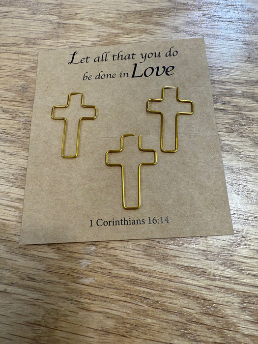 Decorative Gold Cross Paper Clips on Cards for Bibles, Books & Journals.