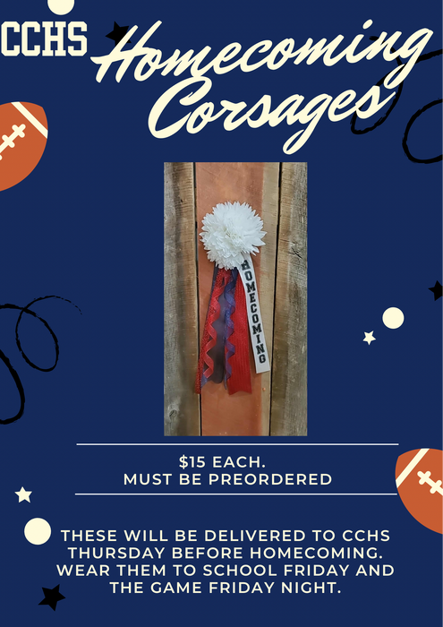Choctaw County Homecoming Corsages.  Free Delivery to CCHS on 10/2.  Deadline to order is 9/30.