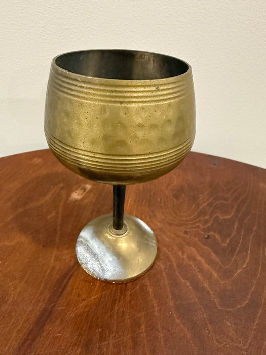 Vintage Hammered Brass Goblet – Mid Century Chalice Style Cup