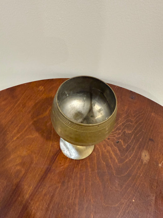 Vintage Hammered Brass Goblet – Mid Century Chalice Style Cup