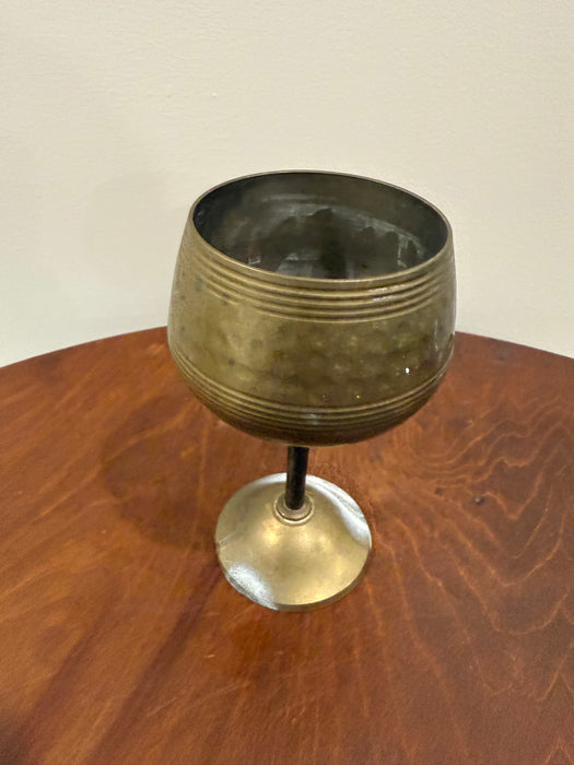 Vintage Hammered Brass Goblet – Mid Century Chalice Style Cup