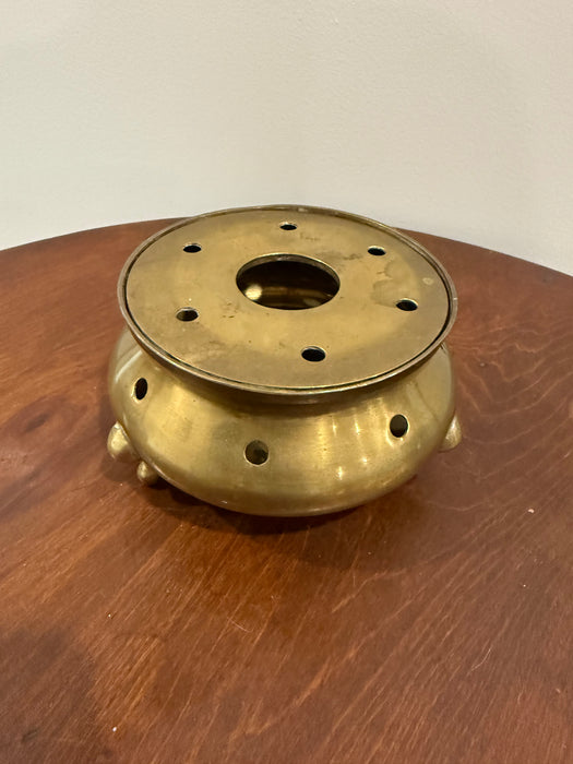 Vintage Solid Brass Warmer with Vent Holes – Mid Century Footed Bowl