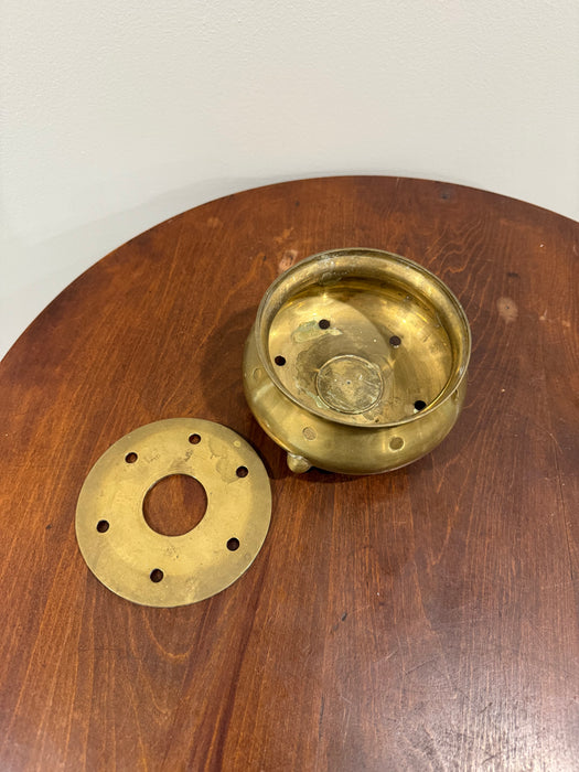 Vintage Solid Brass Warmer with Vent Holes – Mid Century Footed Bowl