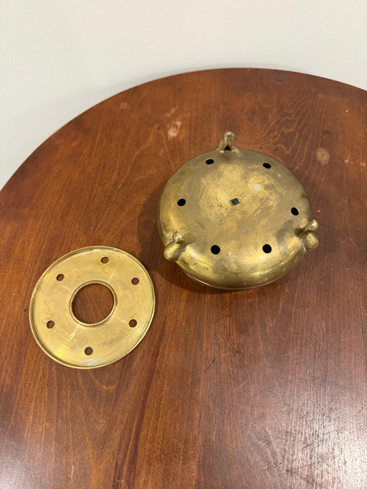 Vintage Solid Brass Warmer with Vent Holes – Mid Century Footed Bowl