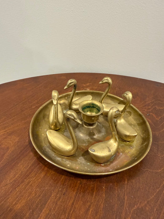 Vintage Solid Brass Swan Centerpiece Candle Holder