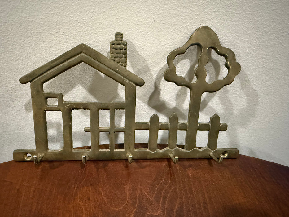 Vintage Brass House & Tree Key Holder – Wall Mounted Organizer