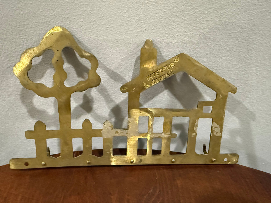 Vintage Brass House & Tree Key Holder – Wall Mounted Organizer