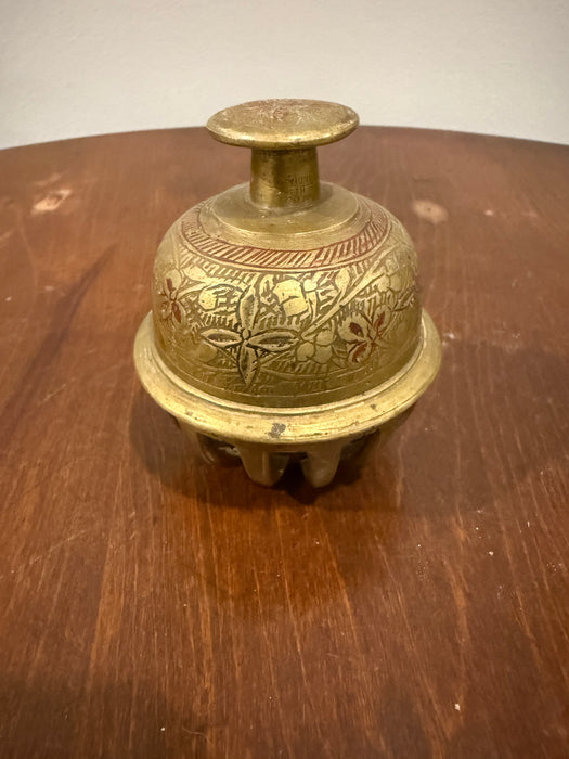 Vintage Indian Brass Elephant Claw Bell with Enamel Floral Details – Ornate Collectible (large)