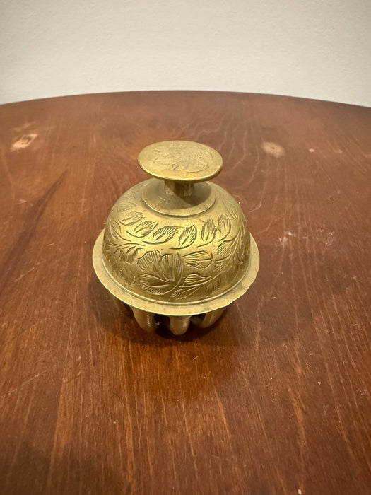 Vintage Indian Brass Elephant Claw Bell with Enamel Floral Details