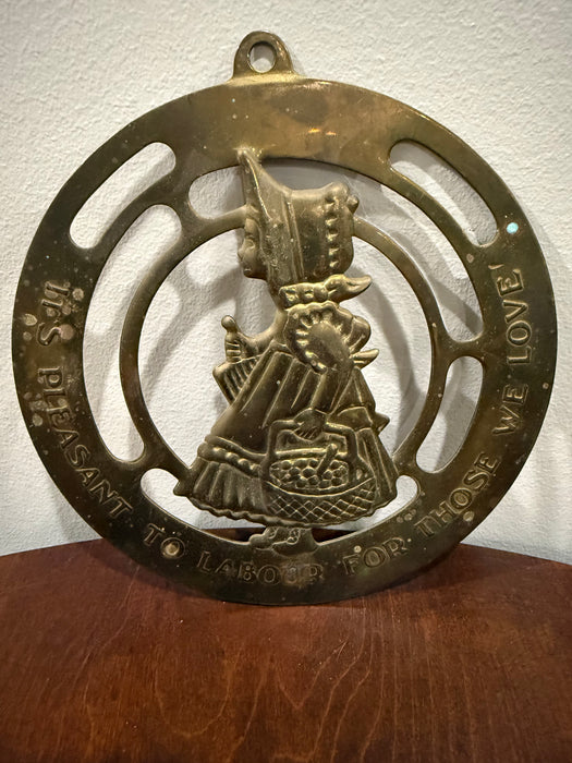 Vintage Brass Wall Plaque – “It’s Pleasant to Labour for Those We Love”