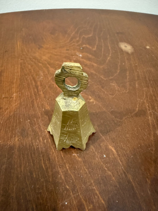 Vintage Brass Pyramid Small Bell – Etched Geometric Design