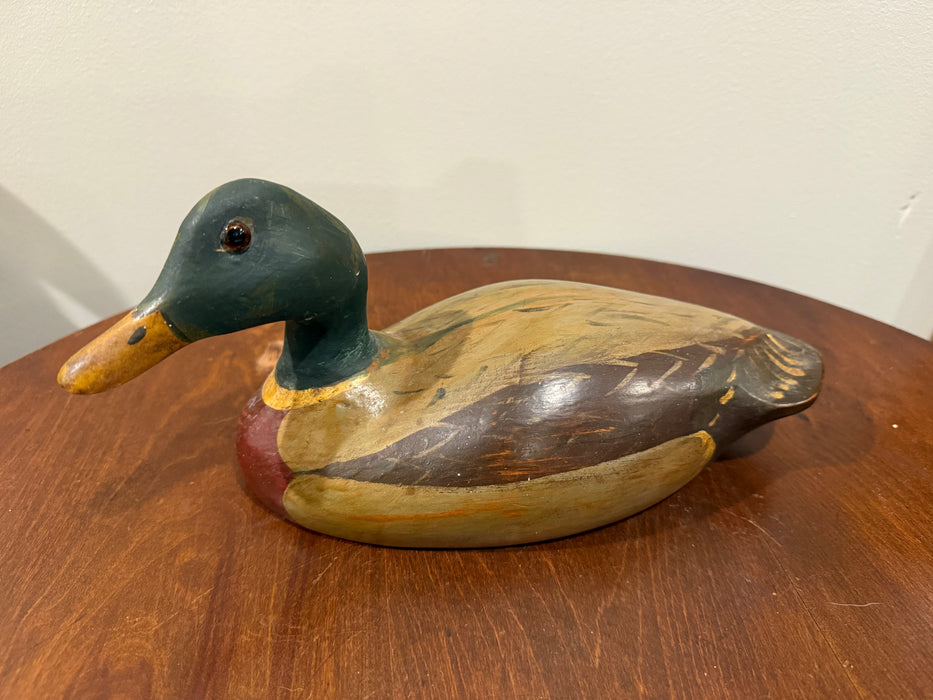 Vintage Hand-Painted Wooden Mallard Duck Decoy – Signed and Dated 1982