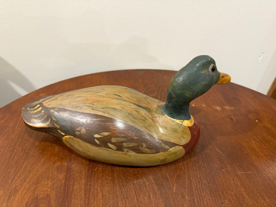 Vintage Hand-Painted Wooden Mallard Duck Decoy – Signed and Dated 1982