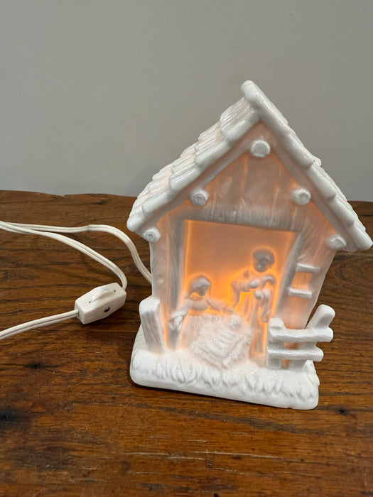 Vintage White Ceramic Nativity Light – Illuminated Christmas Manger Scene