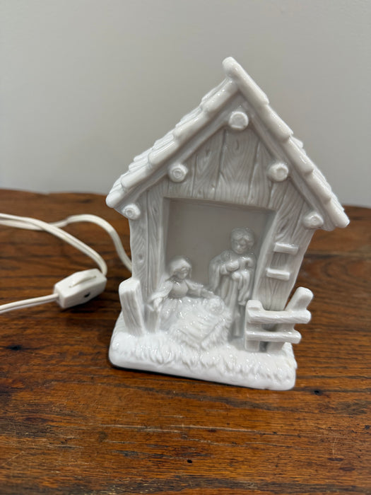 Vintage White Ceramic Nativity Light – Illuminated Christmas Manger Scene