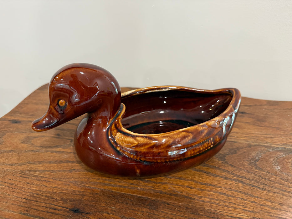 Vintage Hull Pottery Duck Planter – Brown Drip Glaze Ceramic Bowl USA F69