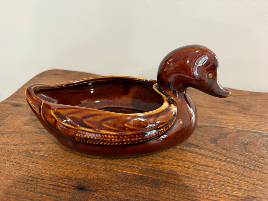 Vintage Hull Pottery Duck Planter – Brown Drip Glaze Ceramic Bowl USA F69