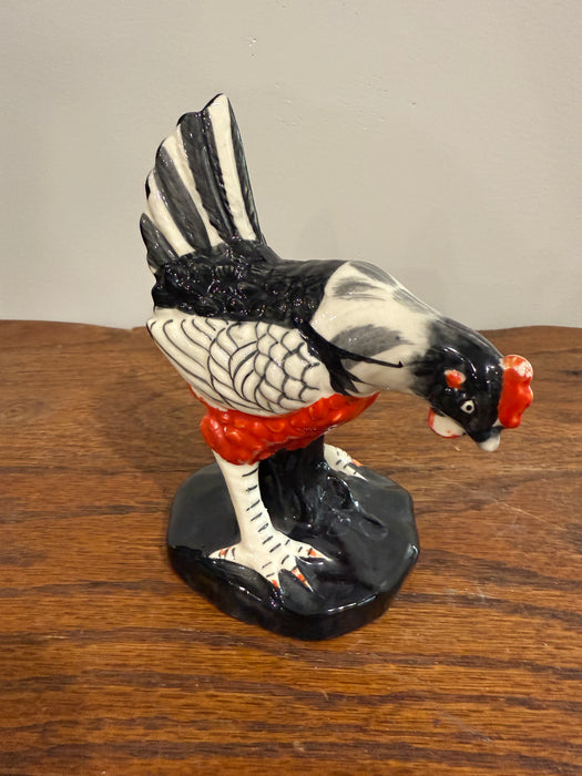 Vintage Rooster and Hen Ceramic Figurines – Red, Black & White Farmhouse Pair Set of 2