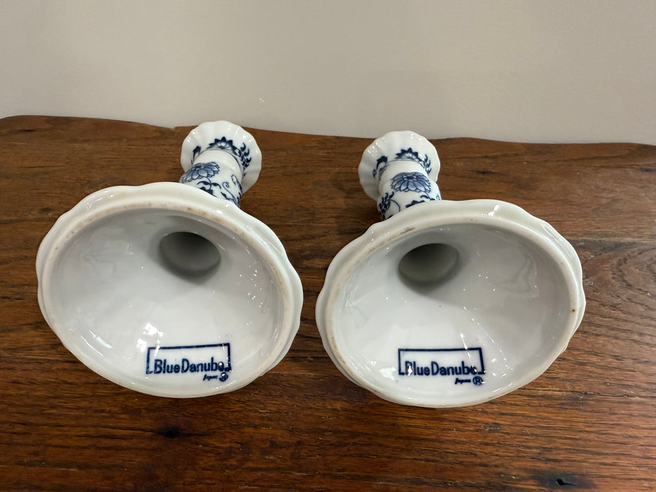 Vintage Blue Danube Blue Onion Porcelain Candlestick Holders – Set of 2
