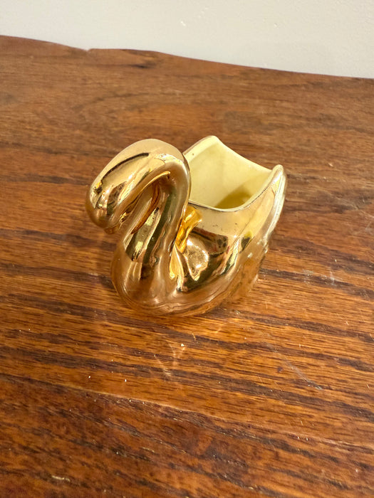 Vintage Small Gold Swan Ceramic Planter Trinket– Mid-Century Glam Accent