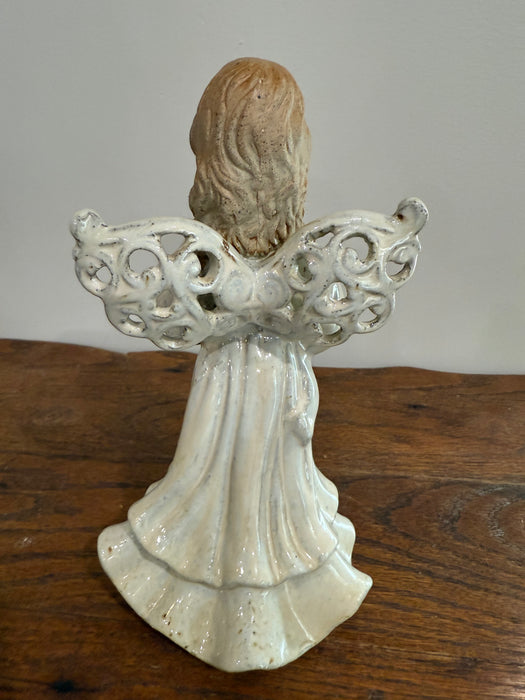 Vintage Ceramic Praying Angel Figurine – Cream Glazed with Rustic Finish