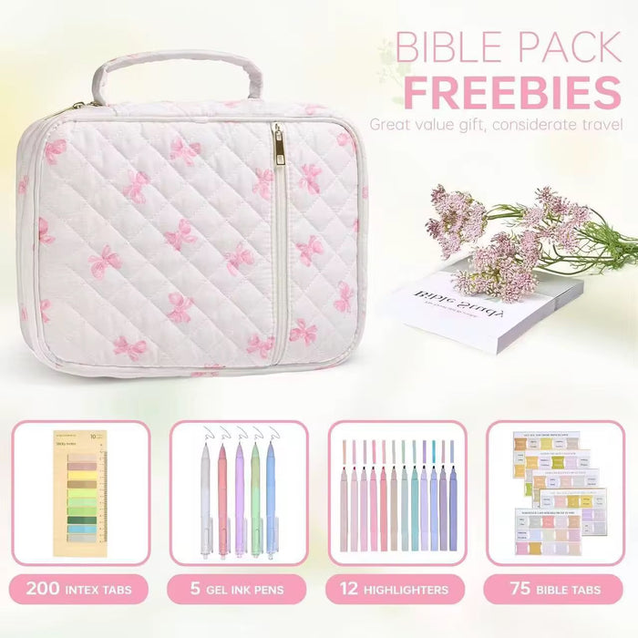 Quilted Bible Covers with Accessories.  Highlighters, Bible Tabs, Sticky Notes and Pens Included!