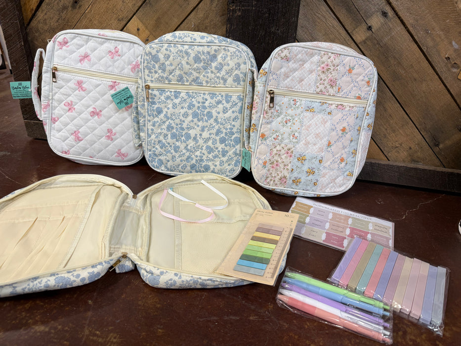Quilted Bible Covers with Accessories.  Highlighters, Bible Tabs, Sticky Notes and Pens Included!