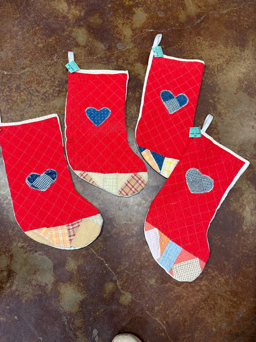 Vintage Quilt Stockings with Vintage Table Cloth Backs - 8 Styles! (Personalization Can Be Added for an Additional $10!)
