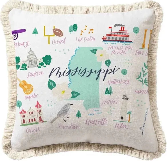Square Embroidered Mississippi Pillow by Mary Square