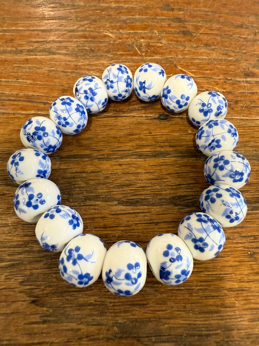 Porcelain Blue & White Chinoiserie Beaded Stretch Bracelets.  Multiple Styles.