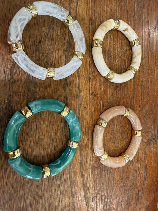 Acrylic Barrel with Gold Discs Stretchy Bracelets