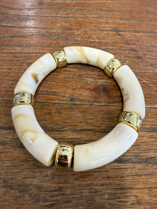 Acrylic Barrel with Gold Discs Stretchy Bracelets