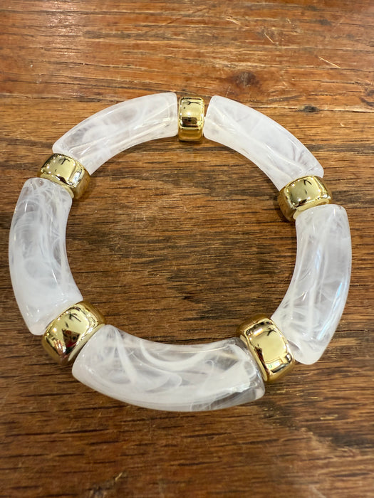 Acrylic Barrel with Gold Discs Stretchy Bracelets