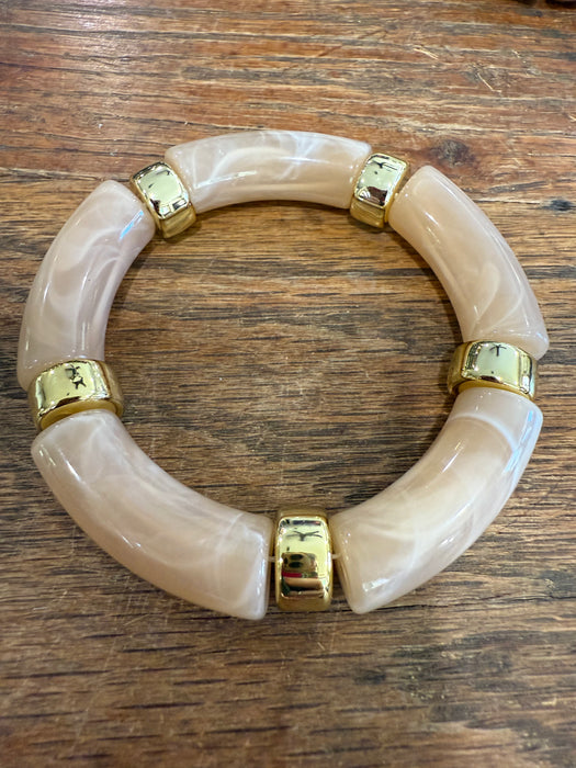 Acrylic Barrel with Gold Discs Stretchy Bracelets