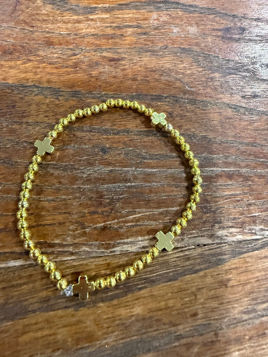 Gemstone Cross & Gold Bead Bracelets.  High Quality Non Tarnish Beads.  Perfect for Stacking.