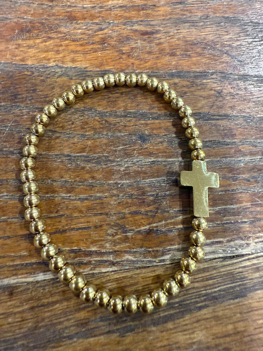 Gemstone Cross & Gold Bead Bracelets.  High Quality Non Tarnish Beads.  Perfect for Stacking.