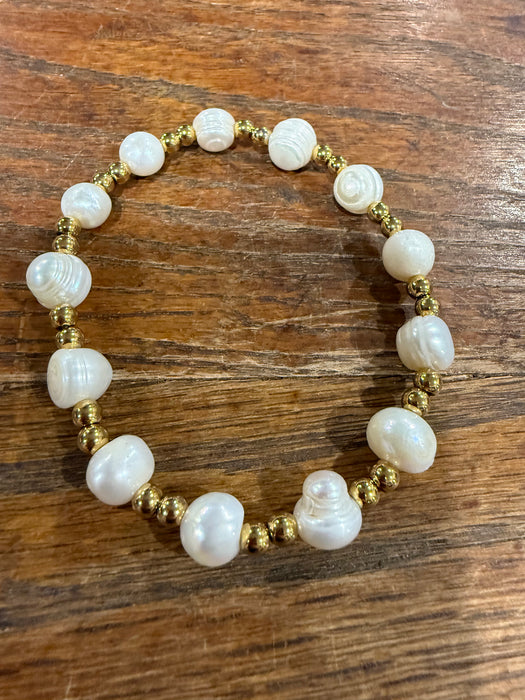 Glass Pearl & Gold Bead Bracelets.  High Quality Non Tarnish Beads.  Perfect for Stacking.