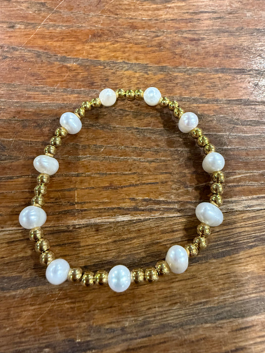 Glass Pearl & Gold Bead Bracelets.  High Quality Non Tarnish Beads.  Perfect for Stacking.